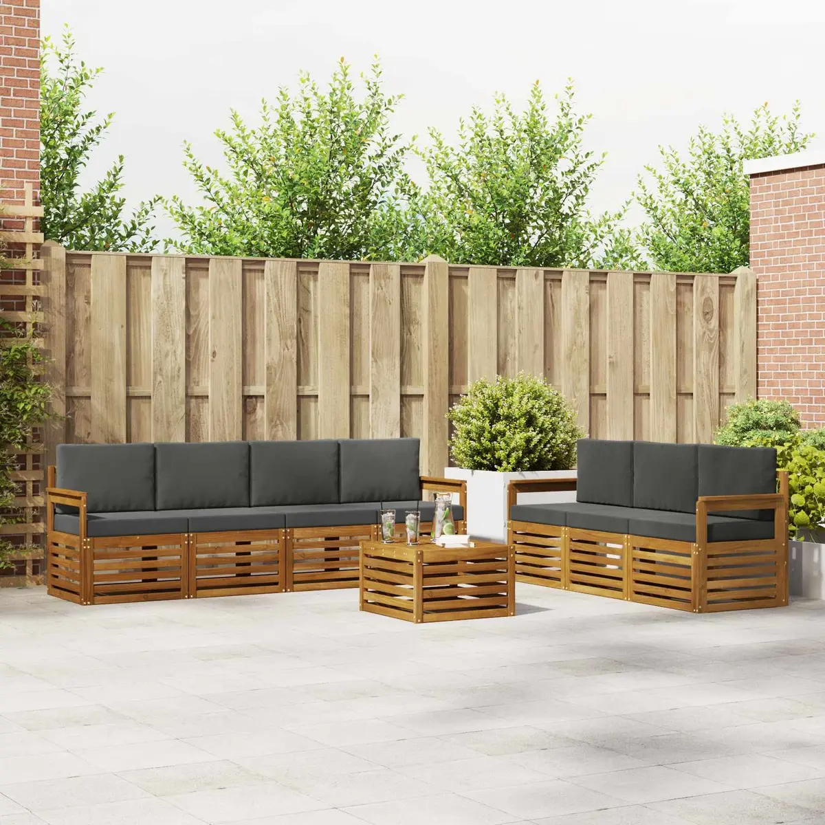 Outdoor Sofa Sets Modular 8 Piece Natural Anthracite Wood