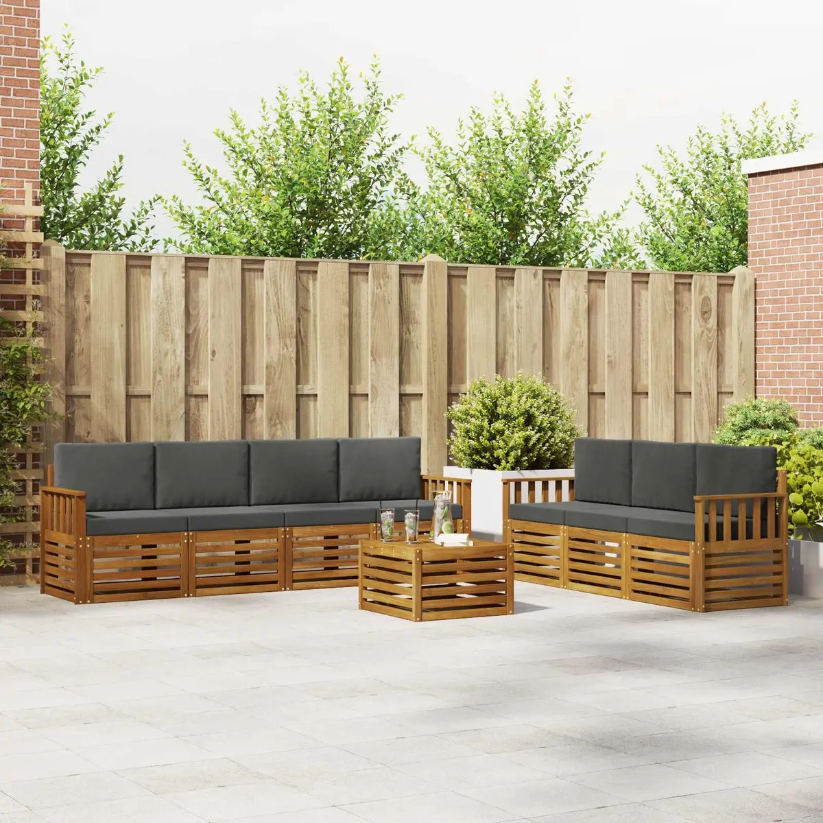 Outdoor Sofa Sets Modular 8 Piece Natural Anthracite Wood Garden Furniture