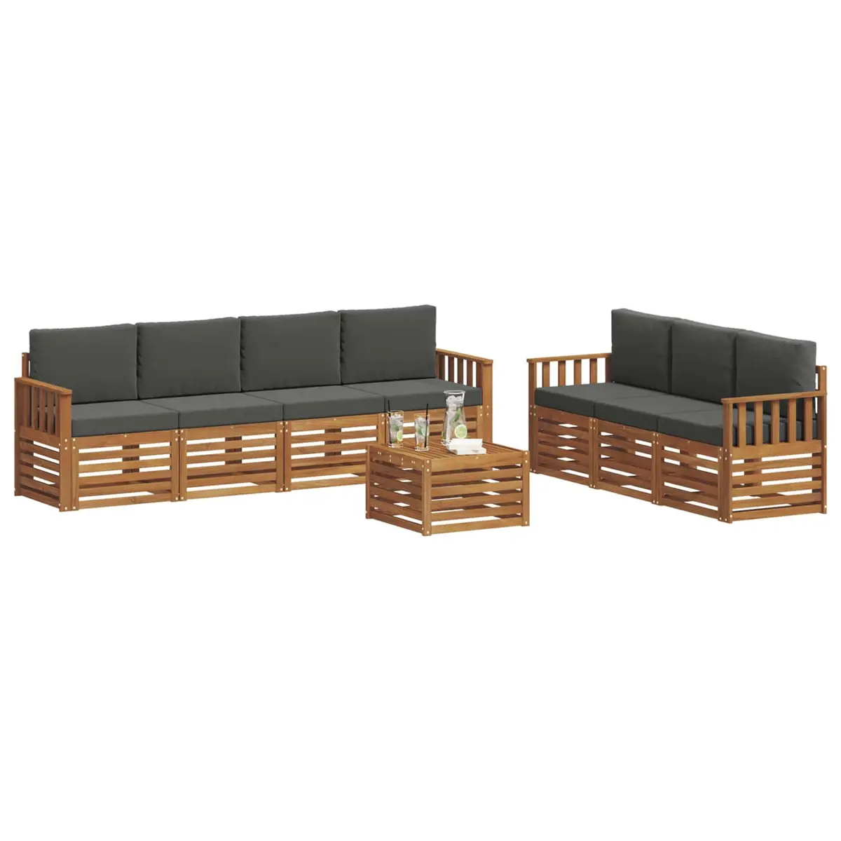 Outdoor Sofa Sets Modular 8 Piece Natural Anthracite Wood Garden Furniture