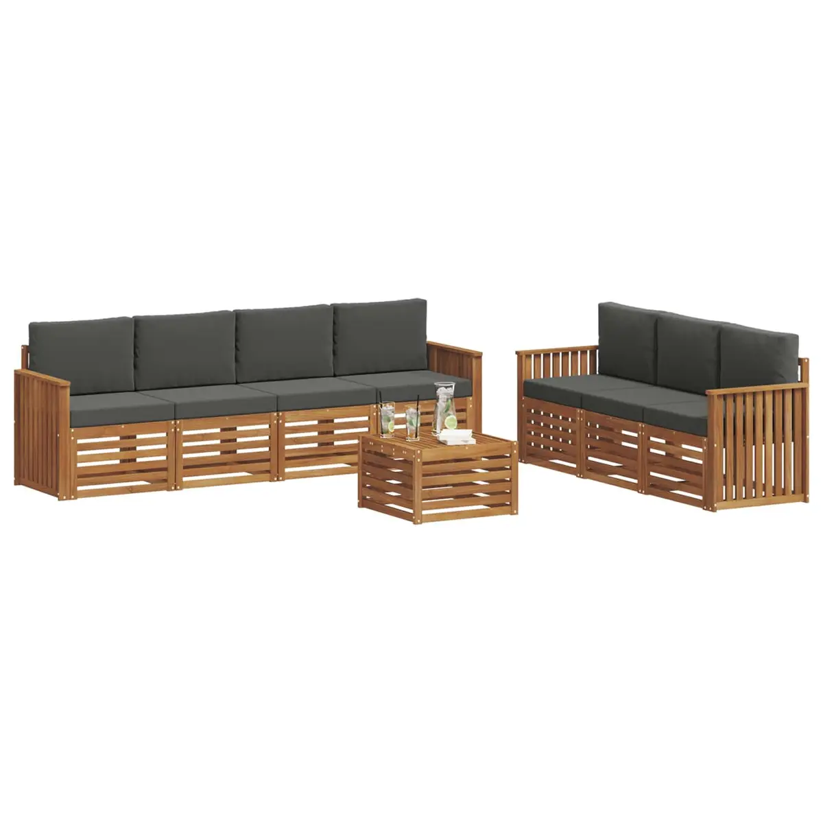 Outdoor Sofa Set Modular 8 Pieces Natural Anthracite Solid Acacia Wood