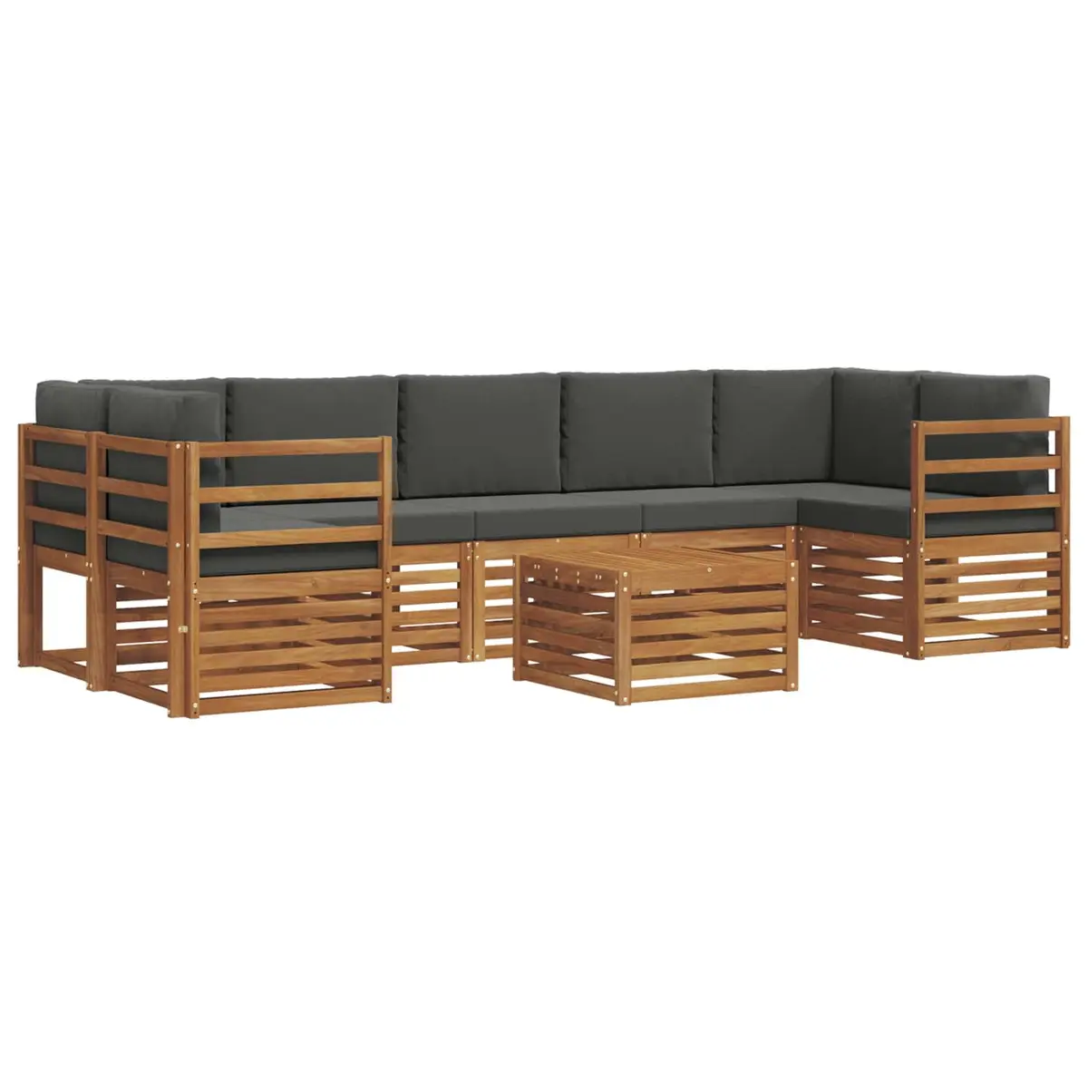 Outdoor Sofa Set Modern 8 Piece Natural Anthracite Solid Acacia Wood Lounge Patio