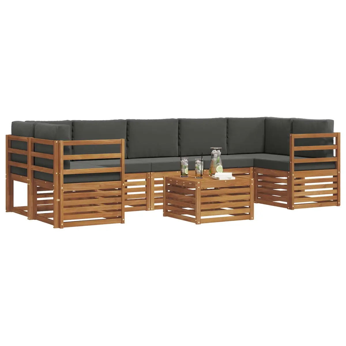 Outdoor Sofa Set Modern 8 Piece Natural Anthracite Solid Acacia Wood Lounge Patio