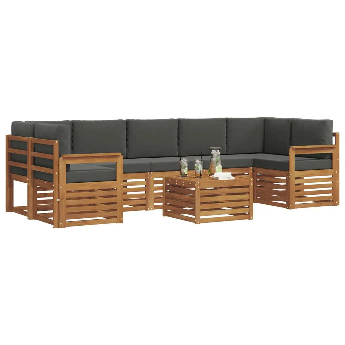 Outdoor Sofa Set Modular 8 Piece Natural Anthracite Solid Acacia Wood Patio Lounge