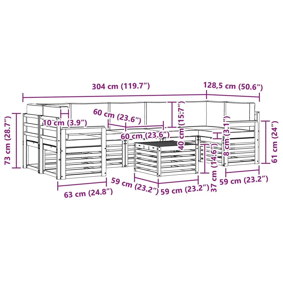 Outdoor Sofa Set Modular 8 Piece Natural Anthracite Solid Acacia Wood Patio Lounge