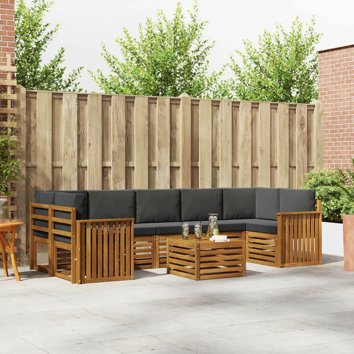 Outdoor Sofa Set Natural Anthracite 8 Piece Solid Acacia Wood Garden Furniture