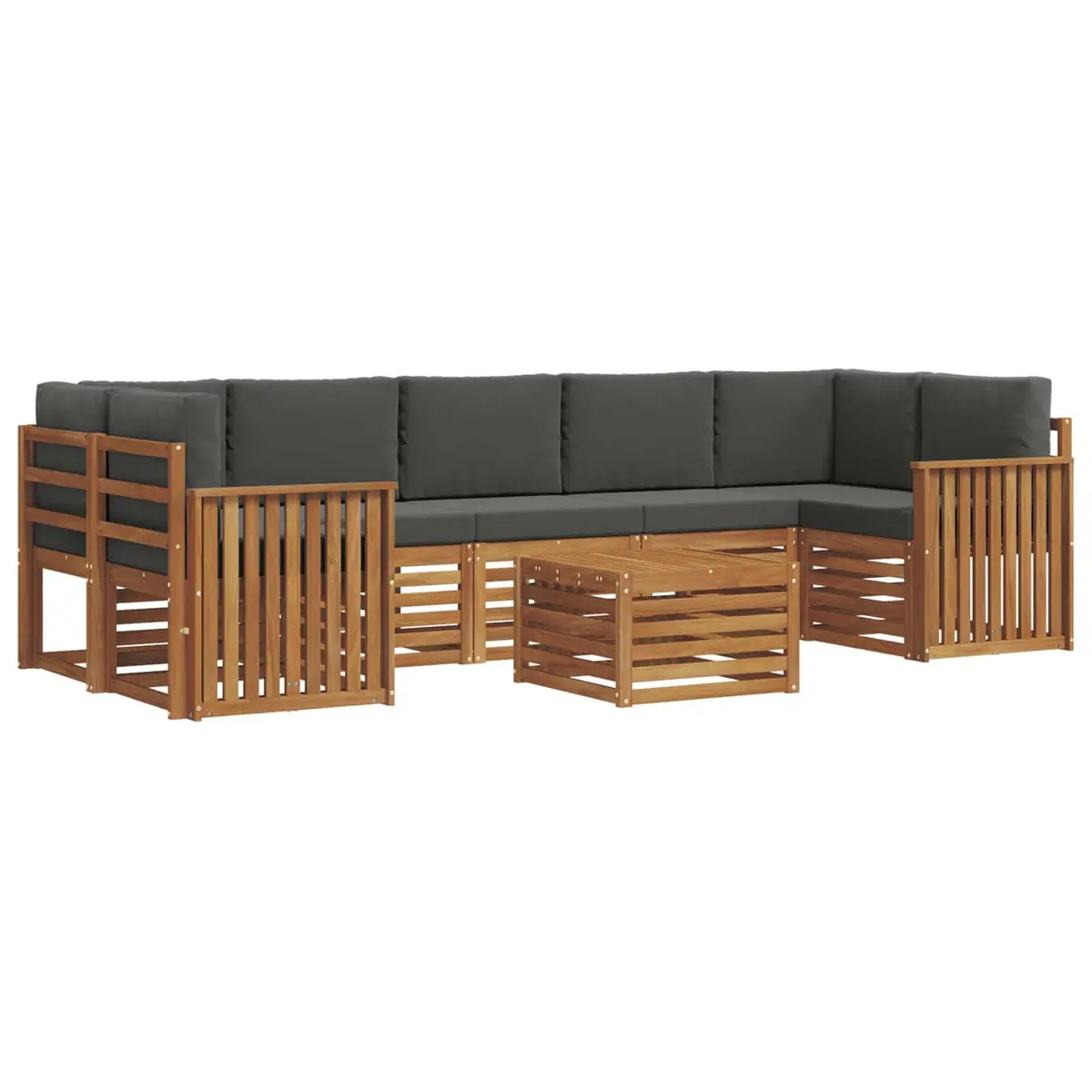 Outdoor Sofa Set Natural Anthracite 8 Piece Solid Acacia Wood Garden Furniture