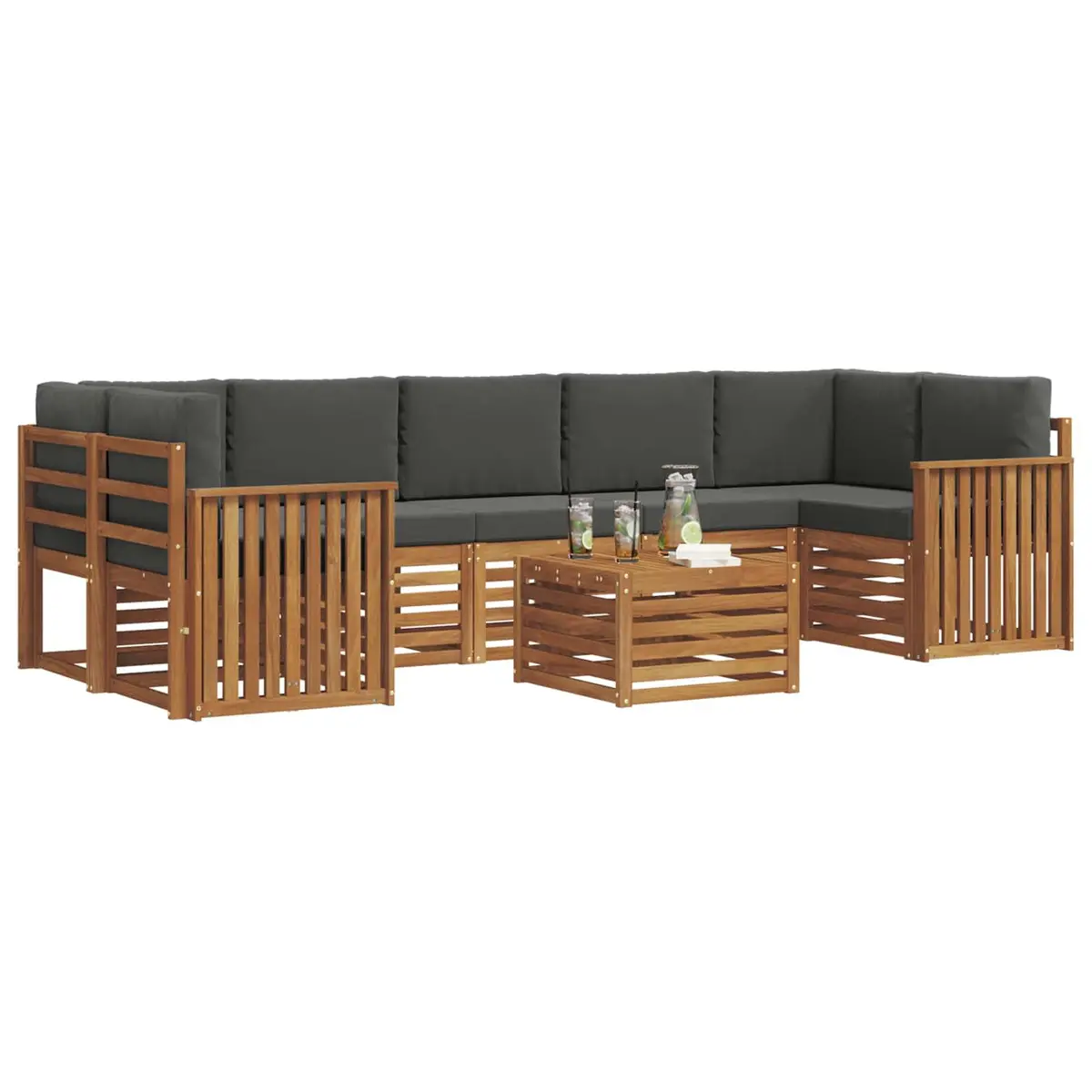 Outdoor Sofa Set Natural Anthracite 8 Piece Solid Acacia Wood Garden Furniture