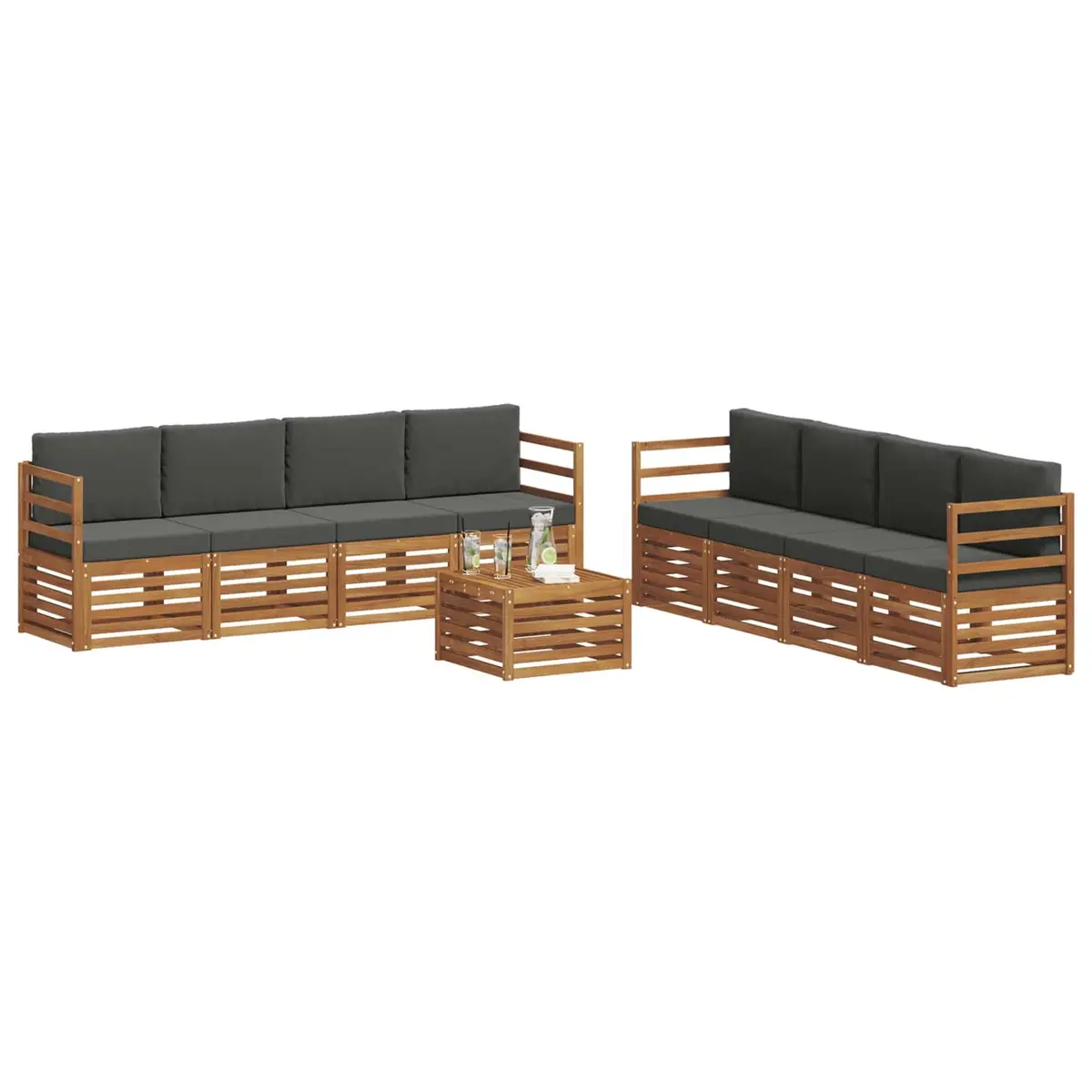 Outdoor Sofa Set Brown 9 Piece Acacia Wood Modular Garden Furniture