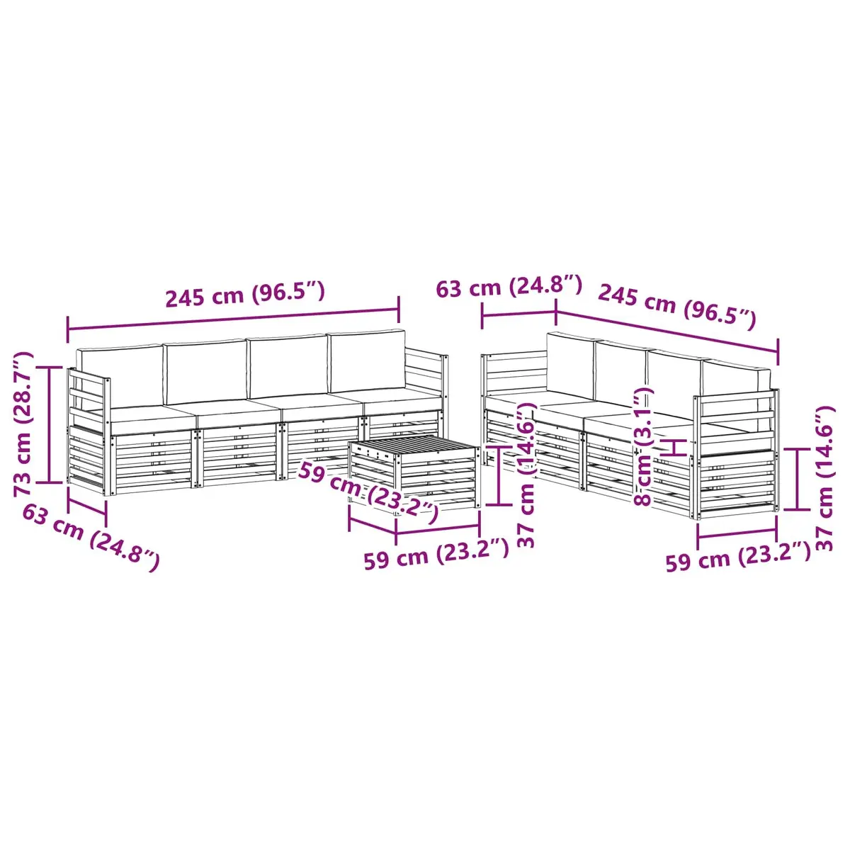 Outdoor Sofa Set Brown 9 Piece Acacia Wood Modular Garden Furniture