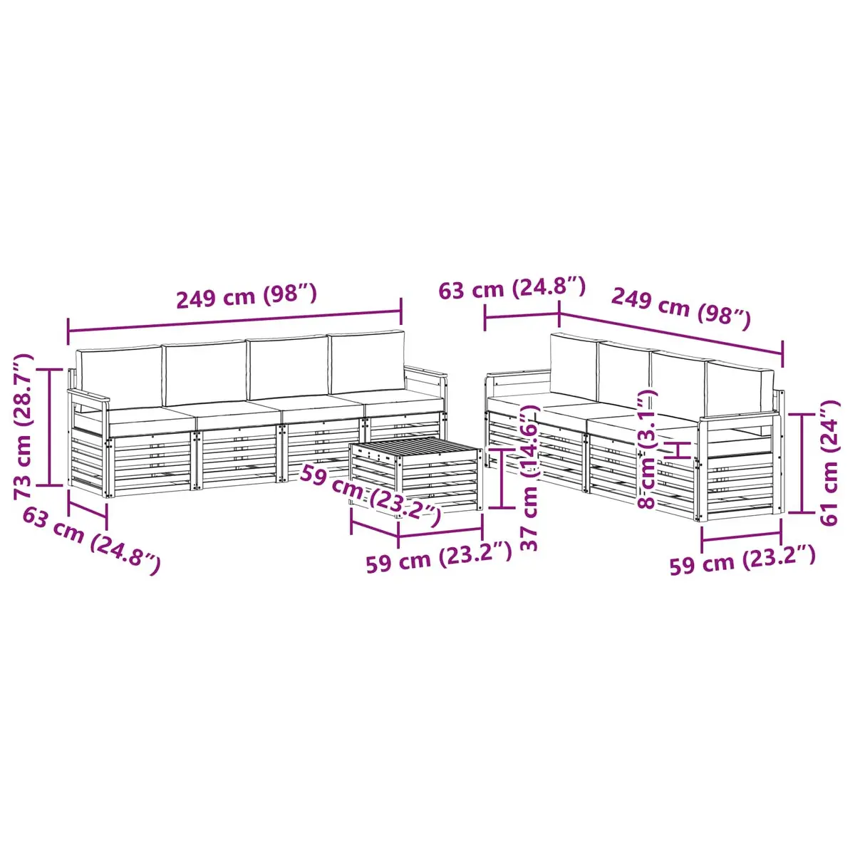Outdoor Sofa Set Modular 9 Pieces Solid Acacia Wood Garden Furniture