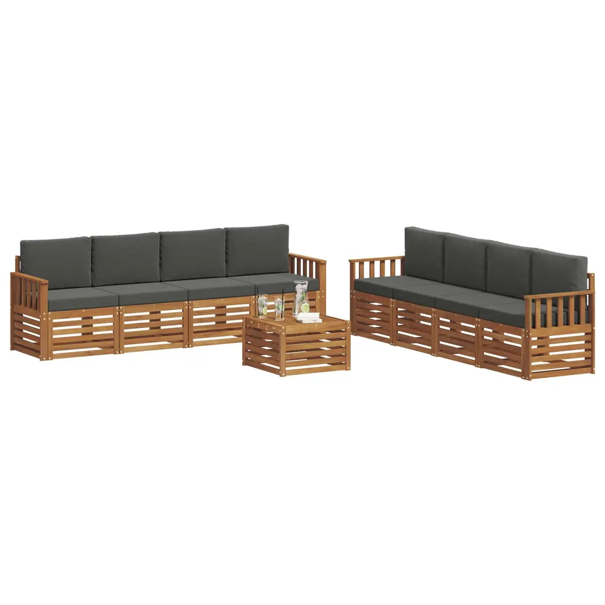 Outdoor Sofa Set Modular Contemporary 9 Piece Solid Acacia Wood Lounge Suite