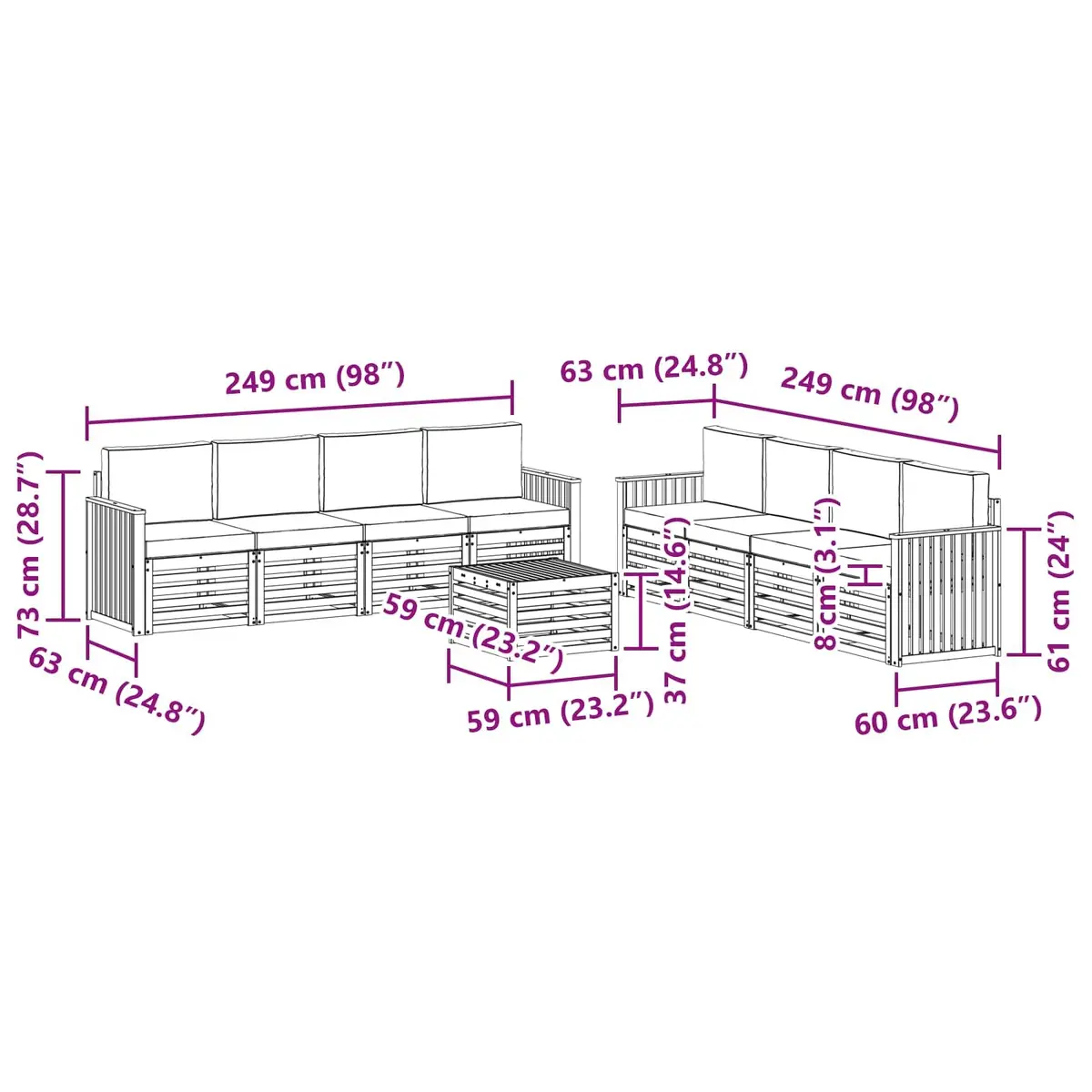 Outdoor Sofa Set 9 Piece Acacia Wood Garden Furniture Modular Lounge Patio