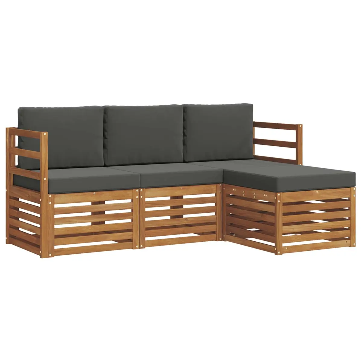 Outdoor Sofa Set Modular 4 Piece Natural Acacia Wood Anthracite Cushion