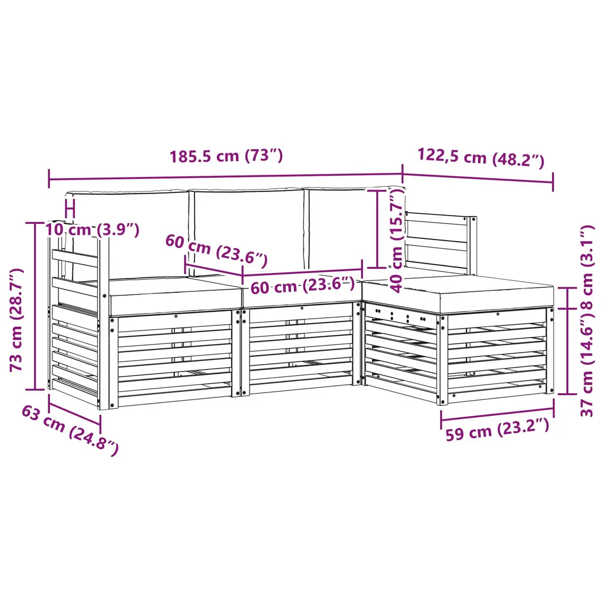 Outdoor Sofa Set Modular 4 Piece Natural Acacia Wood Anthracite Cushion