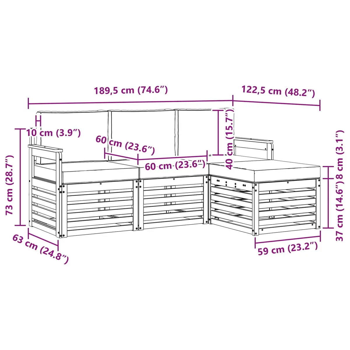 Outdoor Sofa Set Modular 4 Piece Natural Anthracite Solid Acacia Wood
