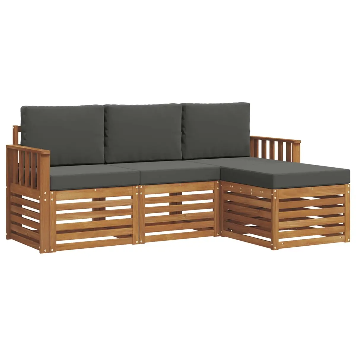 Outdoor Sofa Set Modern Natural Anthracite 4 Pieces Solid Acacia Wood