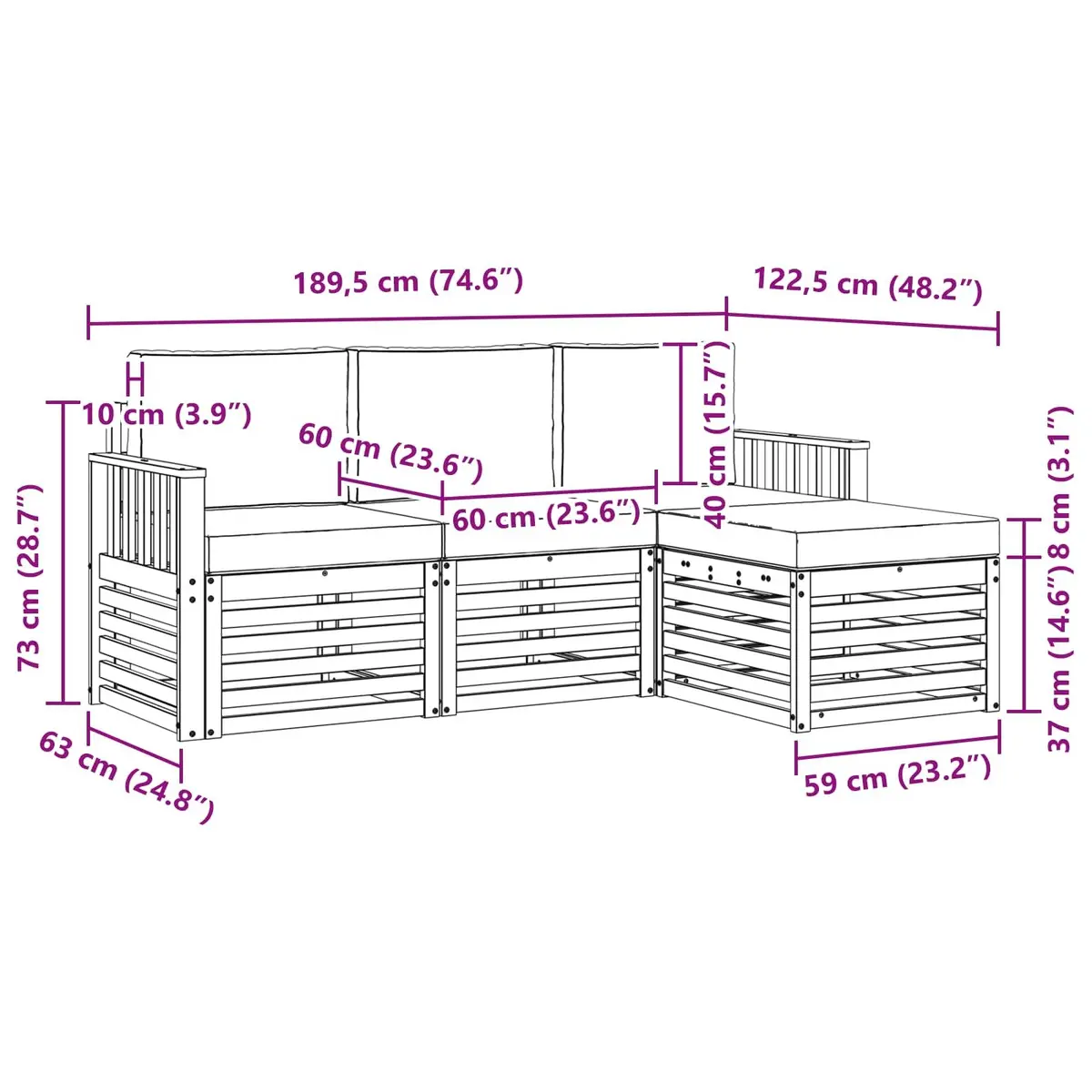 Outdoor Sofa Set Modern Natural Anthracite 4 Pieces Solid Acacia Wood