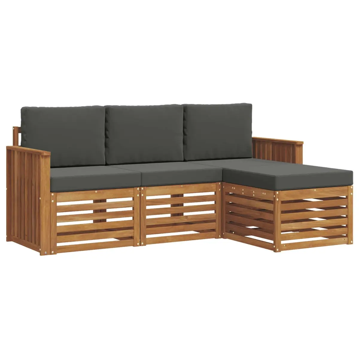 Outdoor Sofa Set Modular Natural Anthracite Solid Acacia Wood 4 Piece