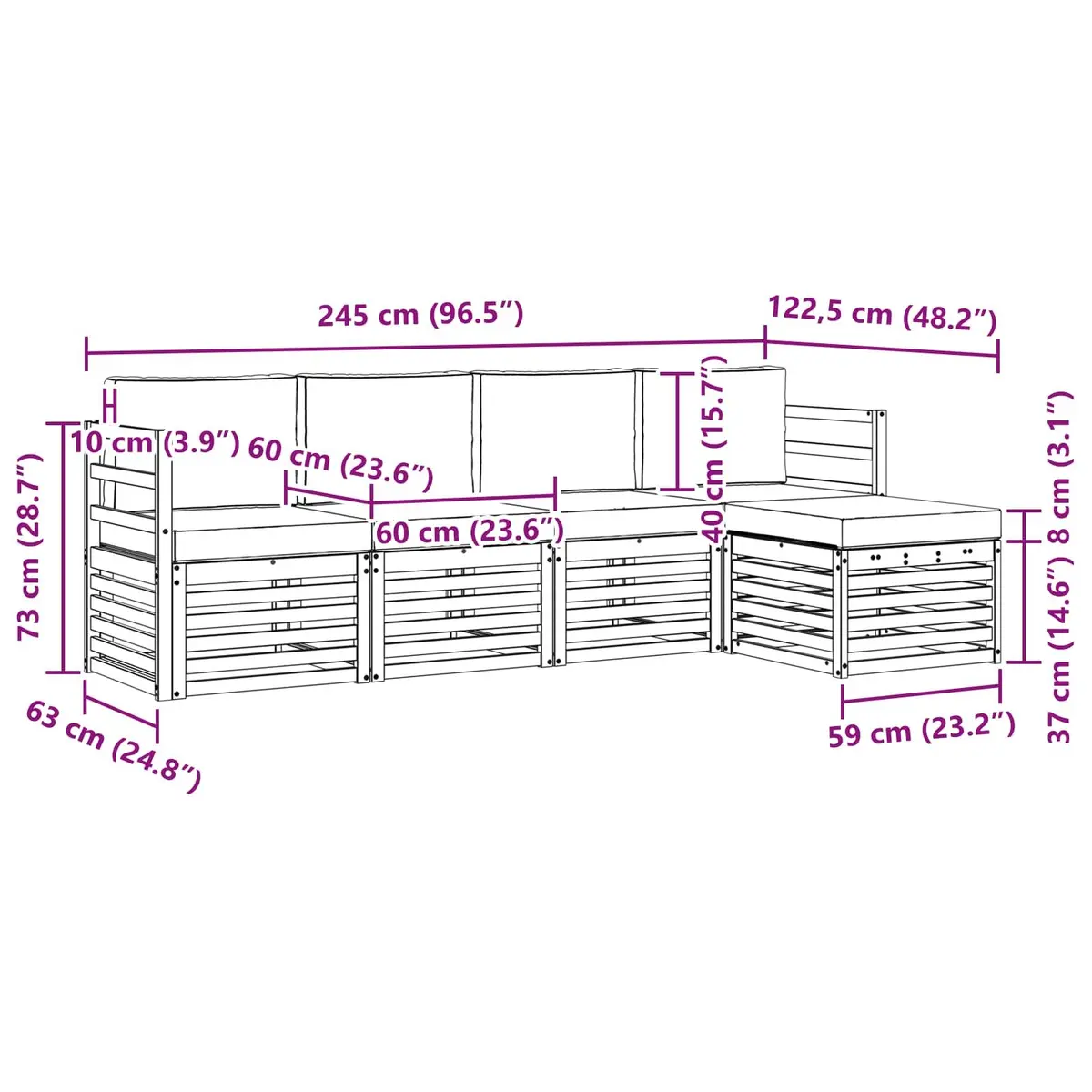 Outdoor Sofa Set Modular Sectional 5 Piece Natural Acacia Wood