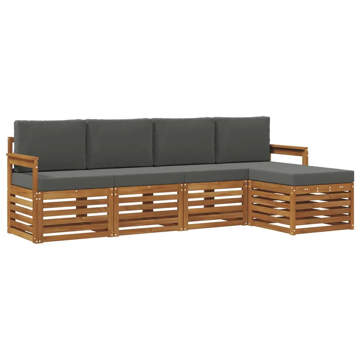 Outdoor Sofa Set Modular Sectional 5 Pieces Acacia Wood Natural Anthracite