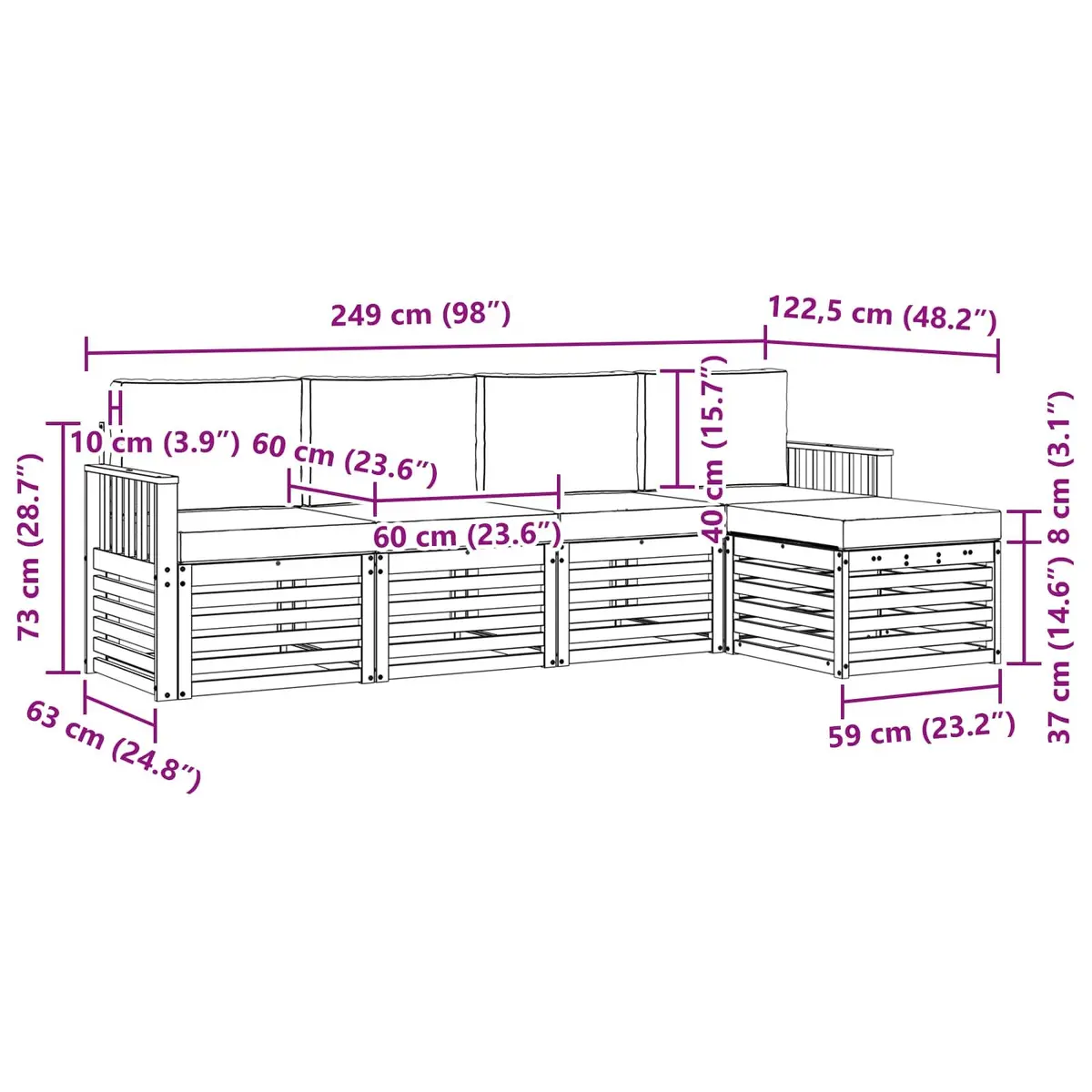 Outdoor Sofa Set Modular Sectional 5 Piece Natural Acacia Wood Anthracite