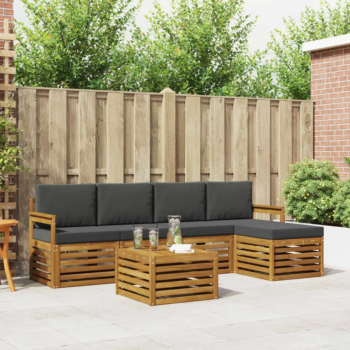 Outdoor Sofa Set Modular 6 Piece Natural Acacia Wood with Cushions