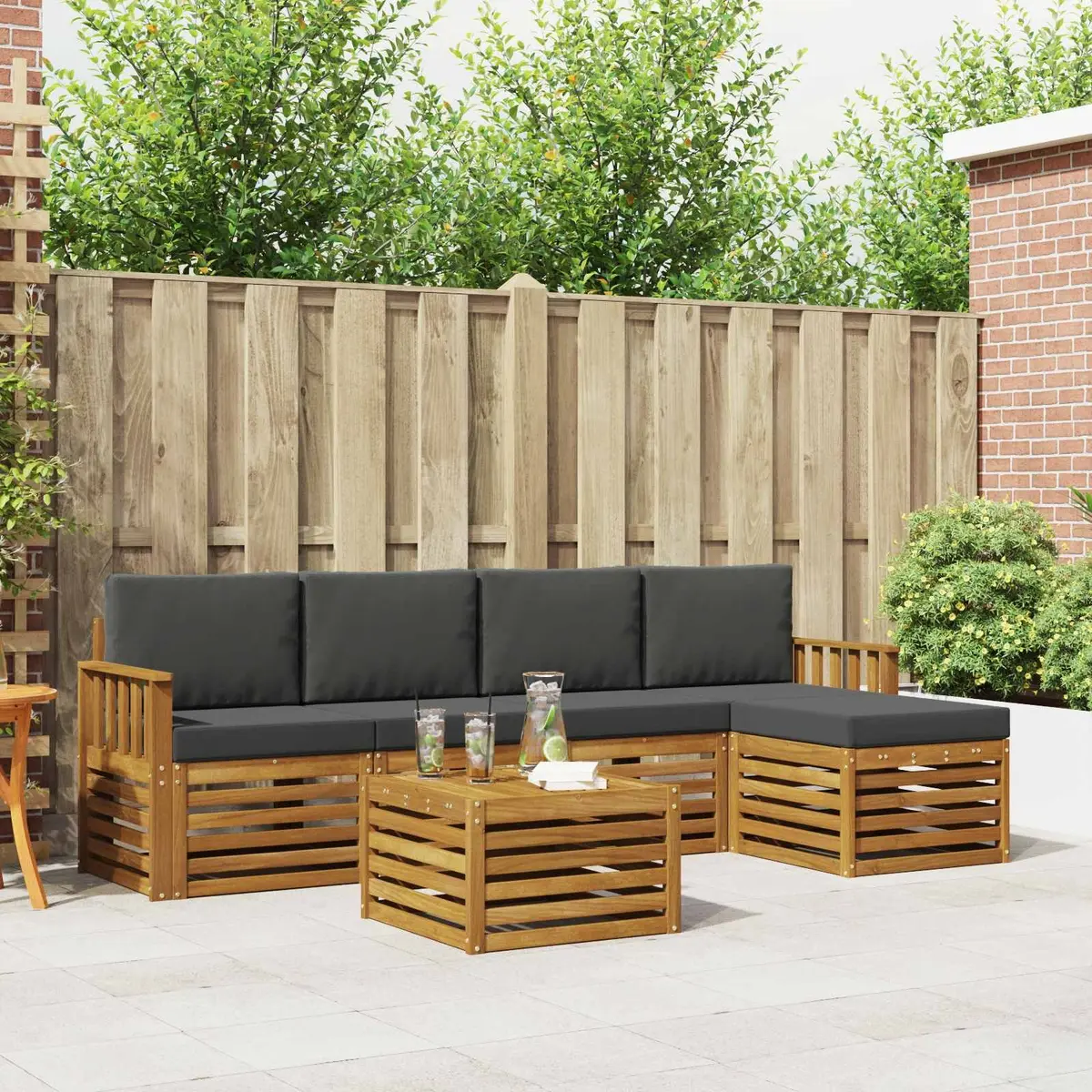 Outdoor Sofa Set Modular 6 Piece Acacia Wood Natural Anthracite