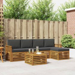6-Piece Acacia Wood Outdoor Sofa Set in Natural Anthracite