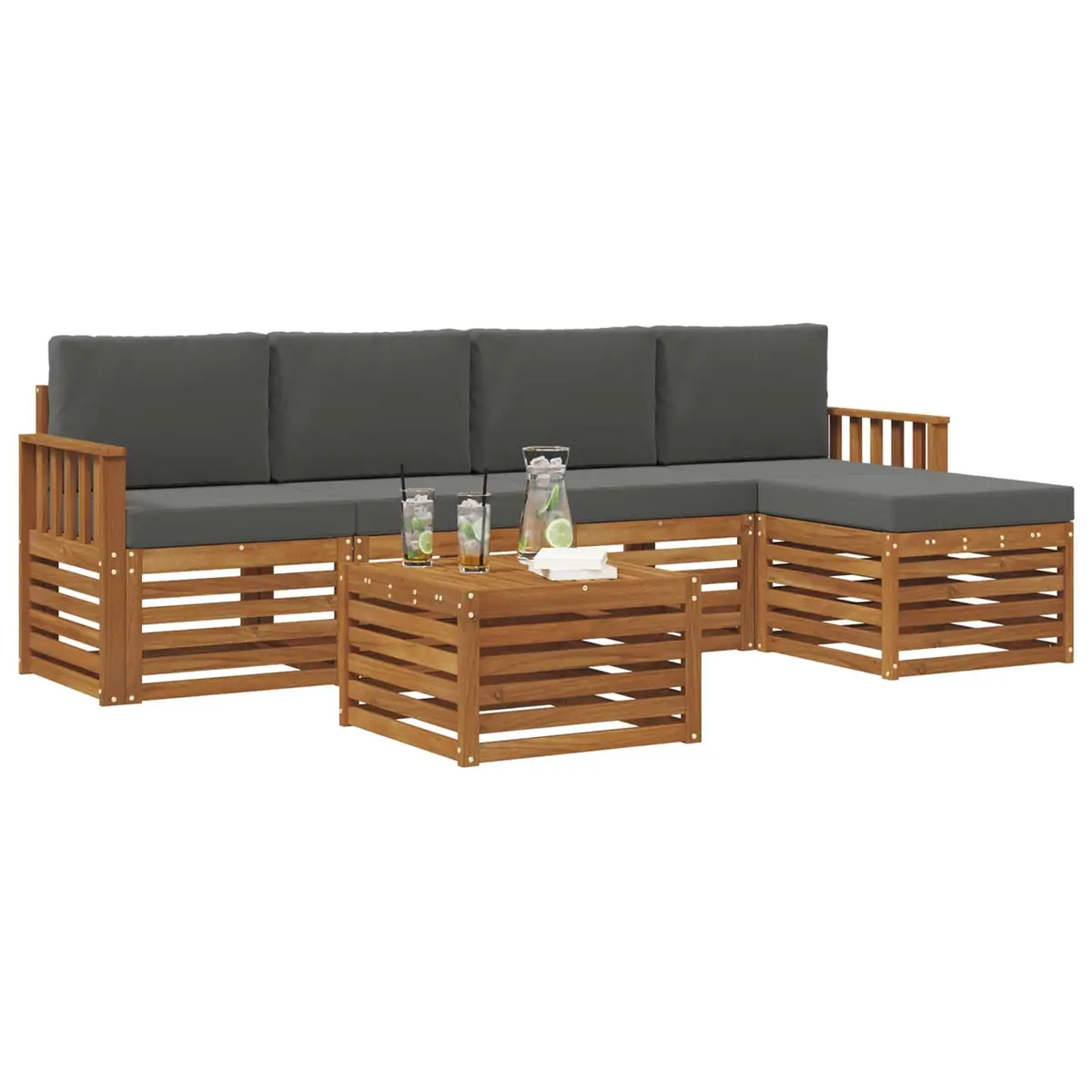 Outdoor Sofa Set Modular 6 Piece Acacia Wood Natural Anthracite