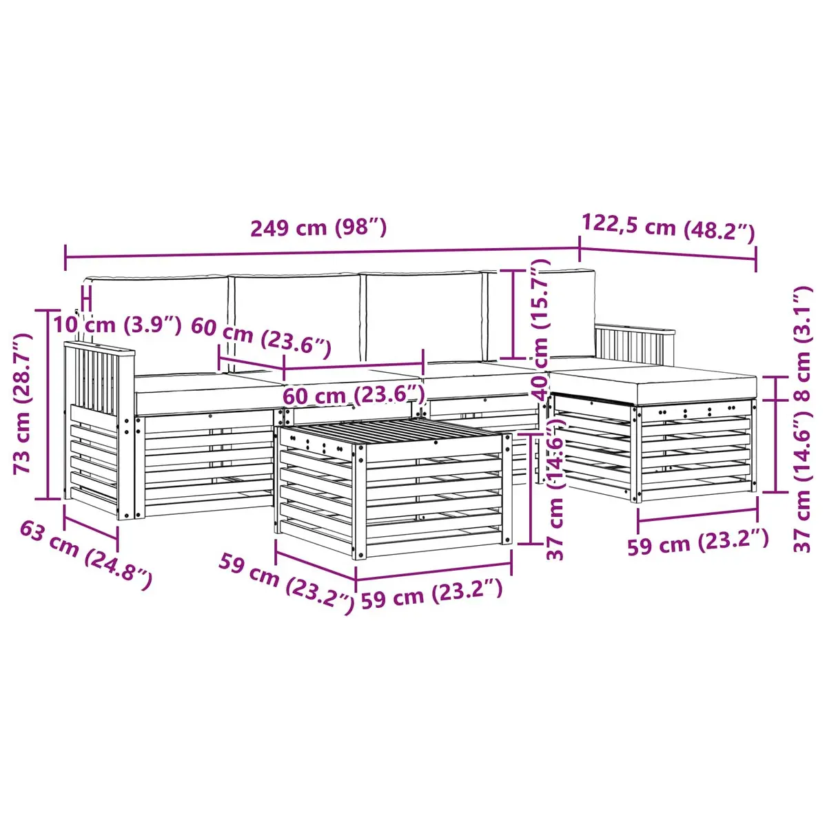 Outdoor Sofa Set Modular 6 Piece Acacia Wood Natural Anthracite