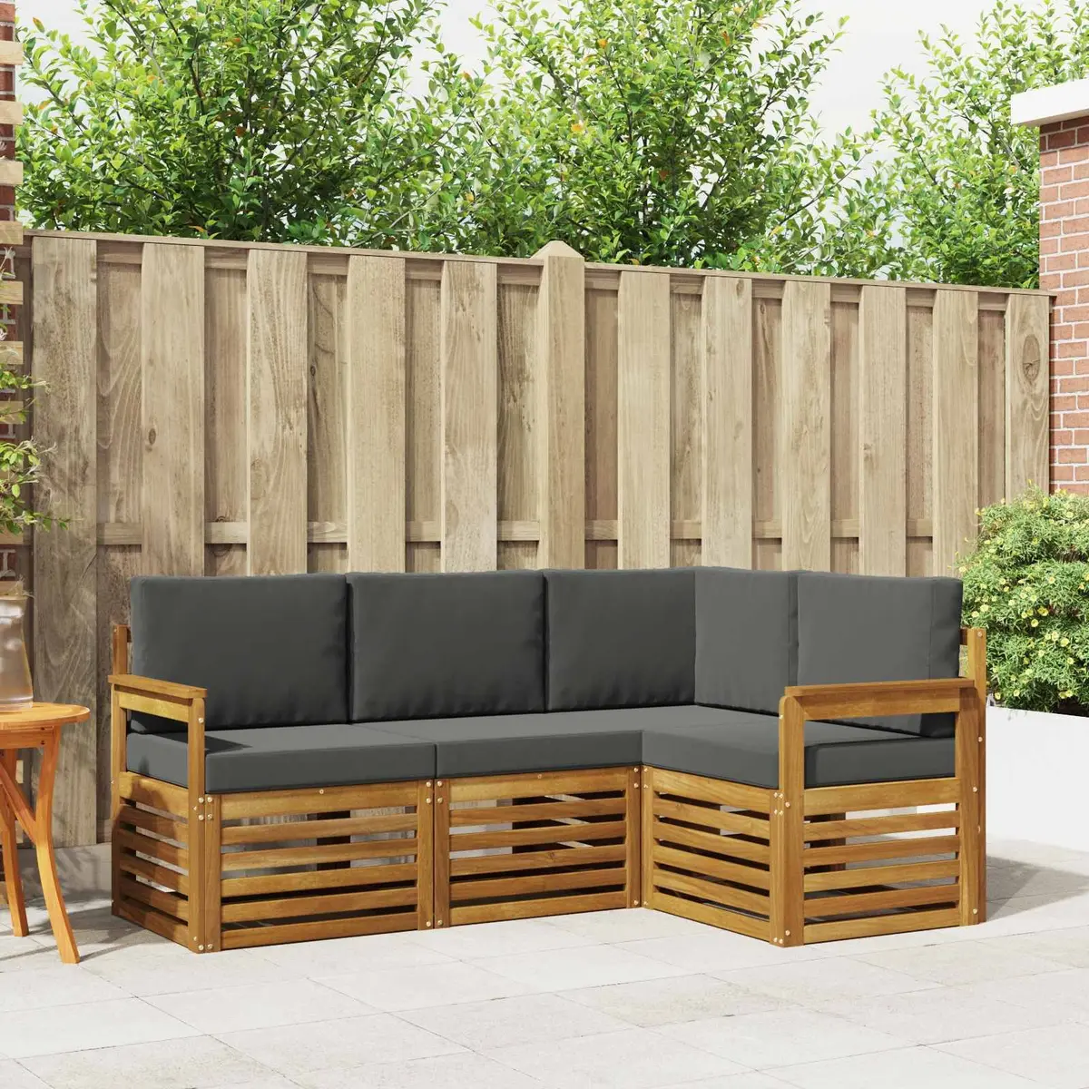 Outdoor Sofa Set Modern 4 Piece Natural Anthracite Solid Wood Garden Furniture