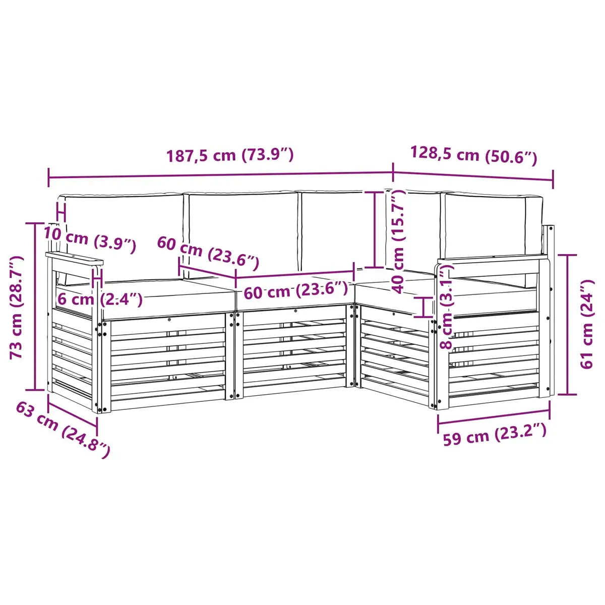 Outdoor Sofa Set Modern 4 Piece Natural Anthracite Solid Wood Garden Furniture
