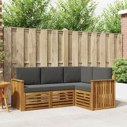 4-Piece Acacia Wood Outdoor Sofa Set in Natural Anthracite