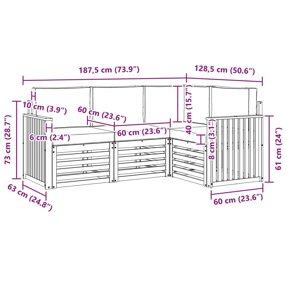 Outdoor Sofa Set Modular Natural Anthracite Solid Acacia Wood 4 Piece Garden Furniture