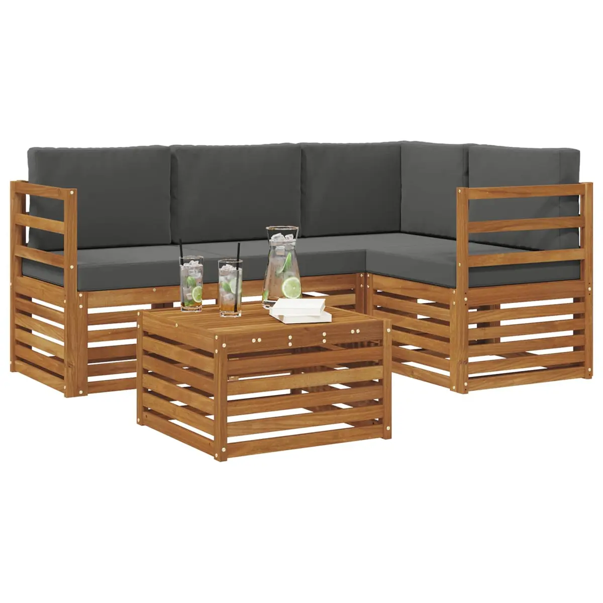 Outdoor Sectional Sofa Set Modular 5 Piece Natural Wood Garden Patio Furniture
