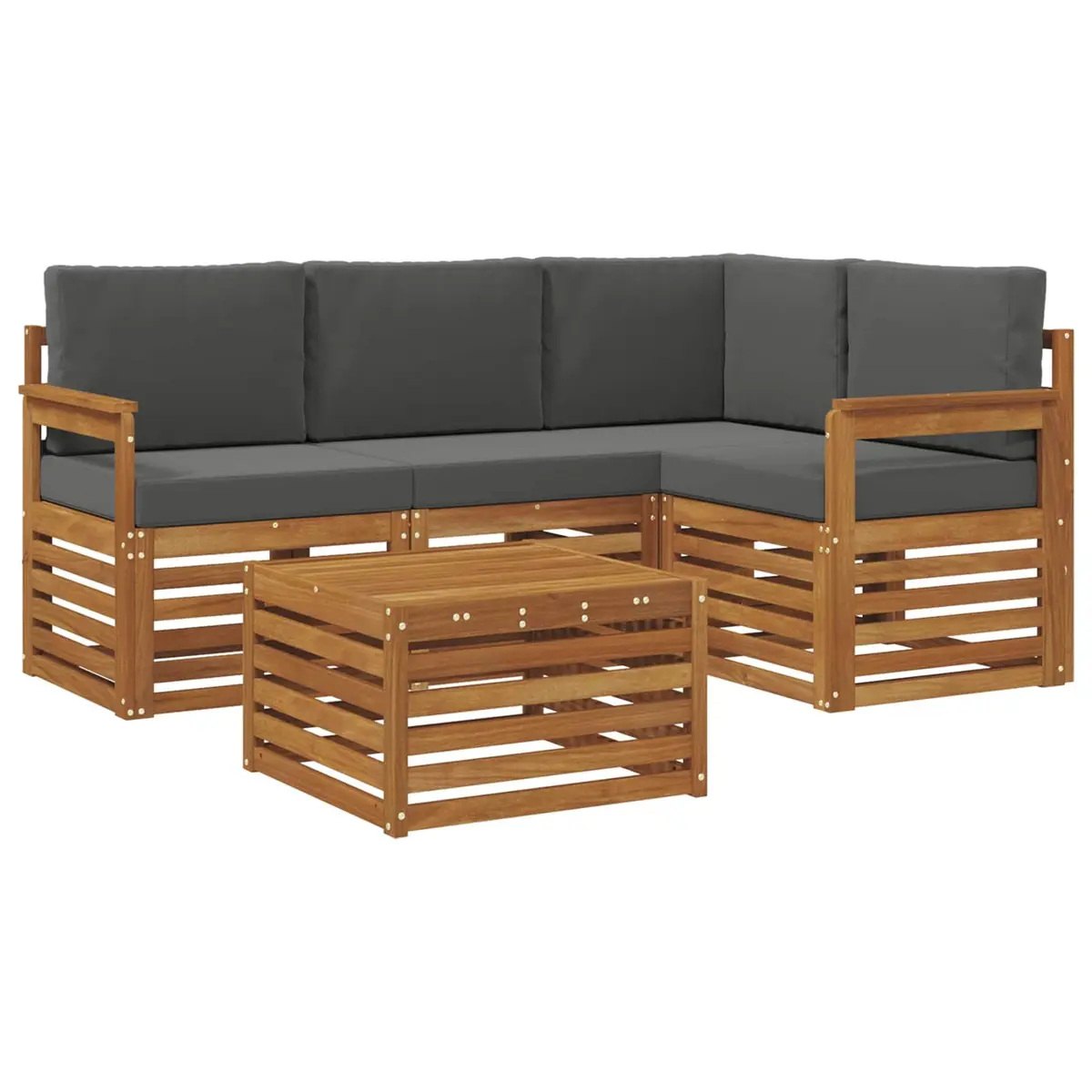 Outdoor Sectional Sofa Set Modular 5 Pieces Natural Acacia Wood