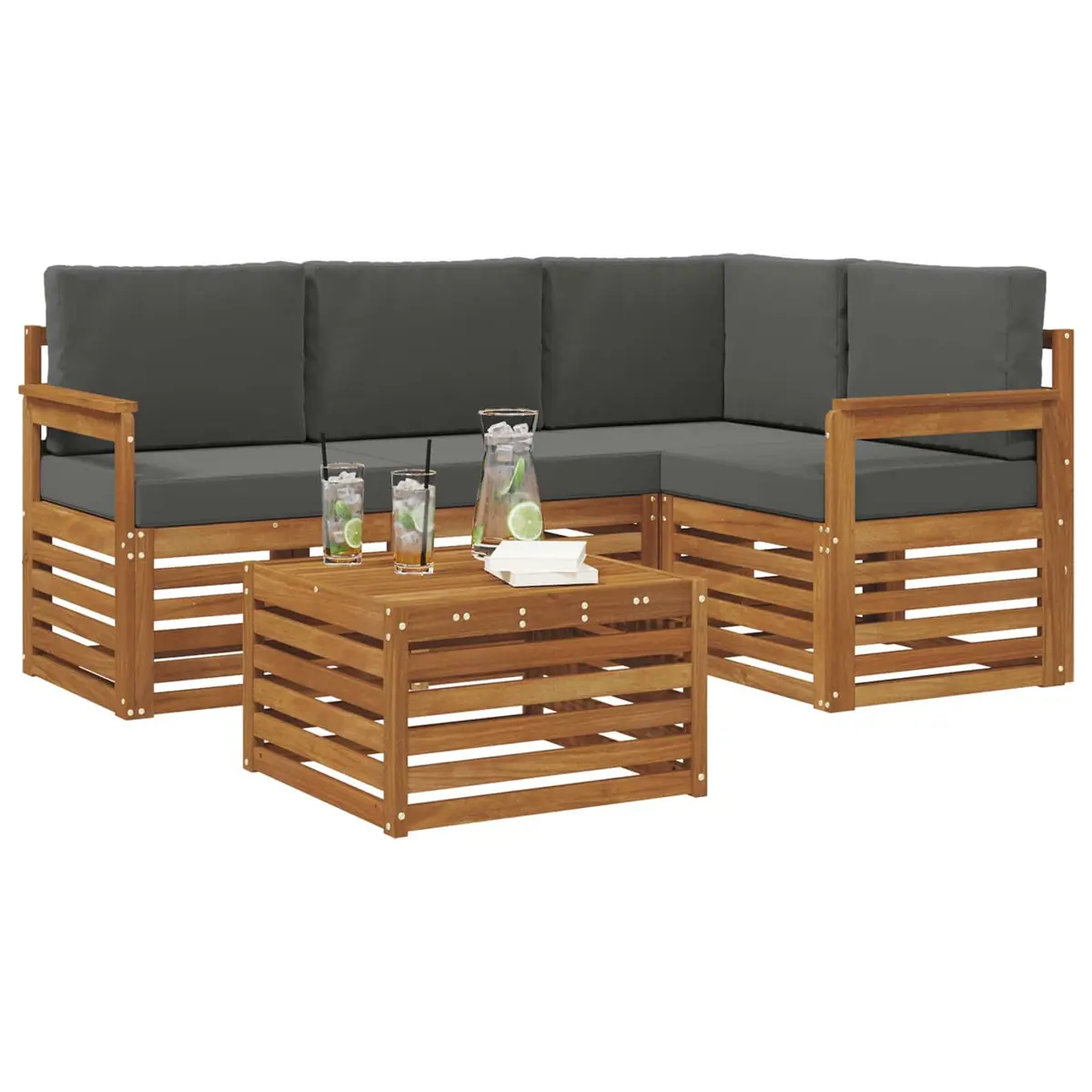 Outdoor Sectional Sofa Set Modular 5 Pieces Natural Acacia Wood