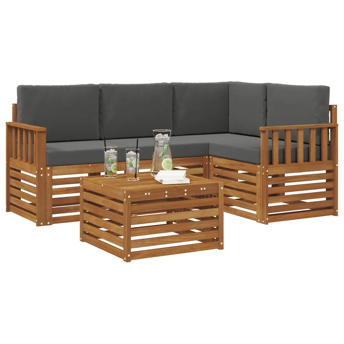 Outdoor Sectional Sofa Set Modular Natural Acacia Wood 5 Pieces
