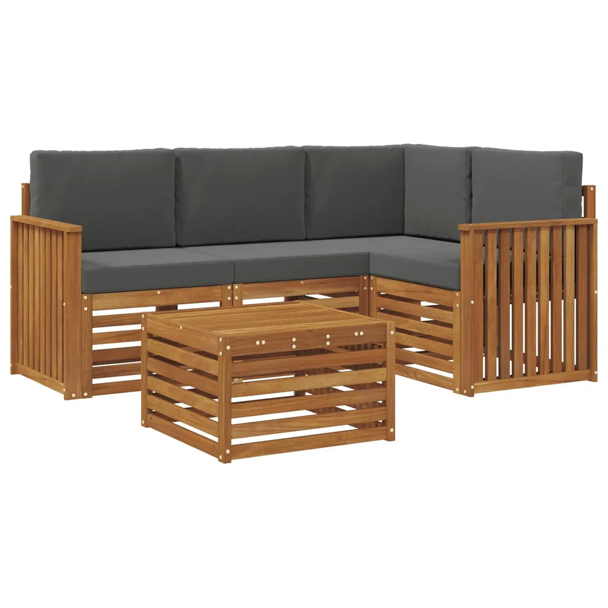 Outdoor Sectional Sofa Set Modular 5 Piece Acacia Wood with Cushions