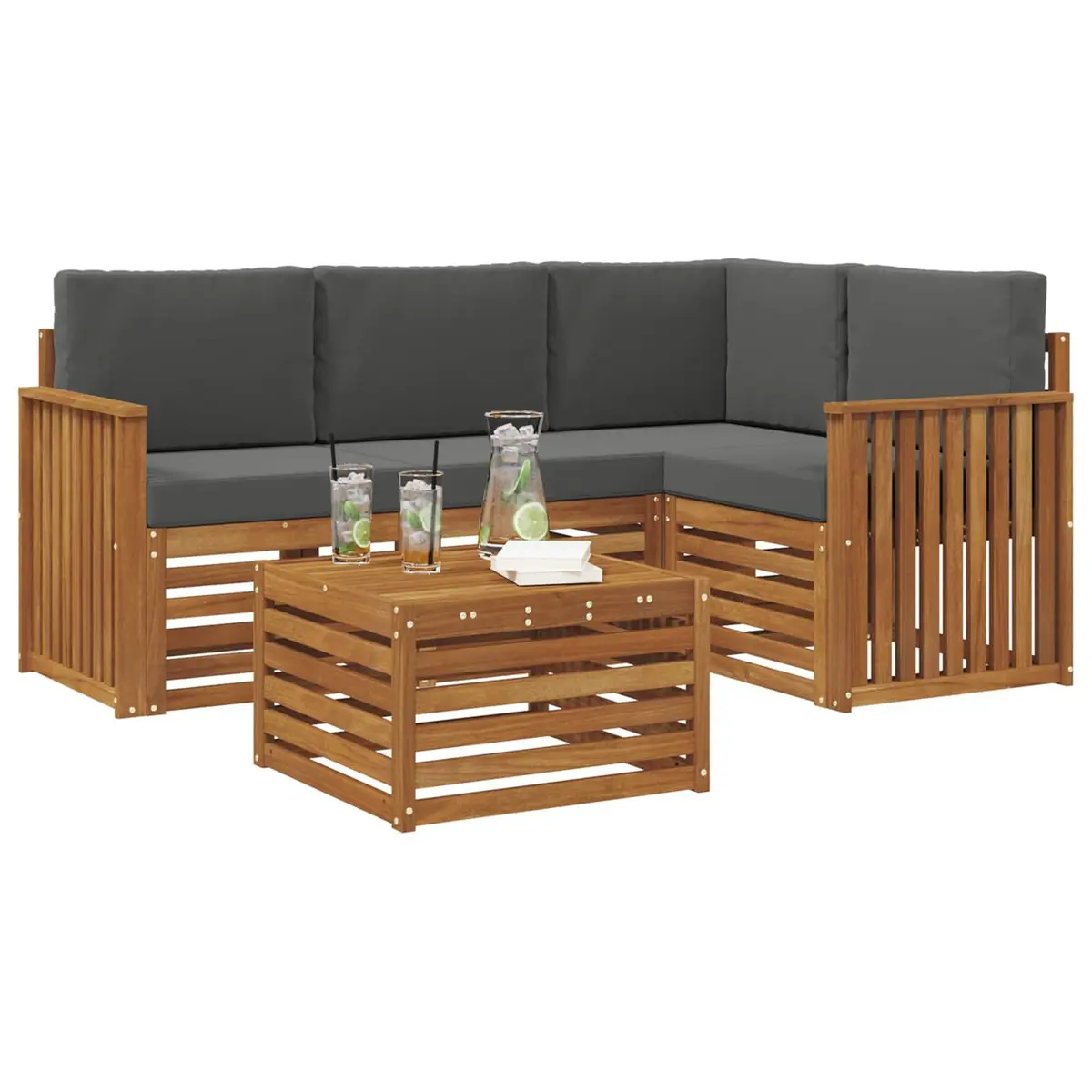 Outdoor Sectional Sofa Set Modular 5 Piece Acacia Wood with Cushions