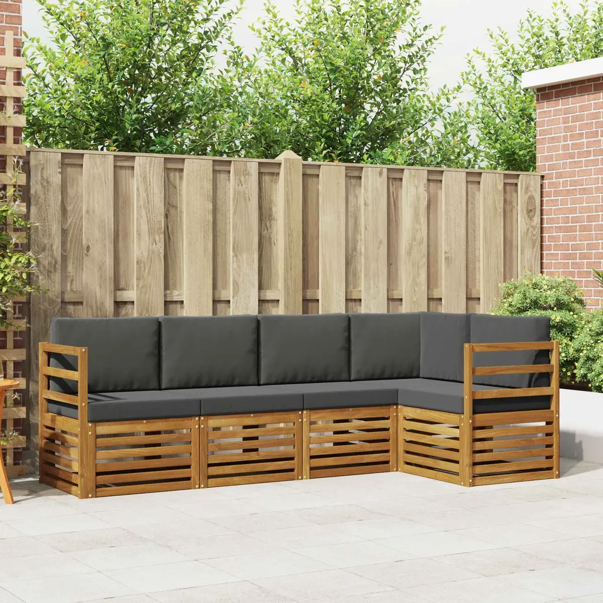 5 Piece Modular Sectional Sofa Set Outdoor Garden Furniture Natural Acacia Wood