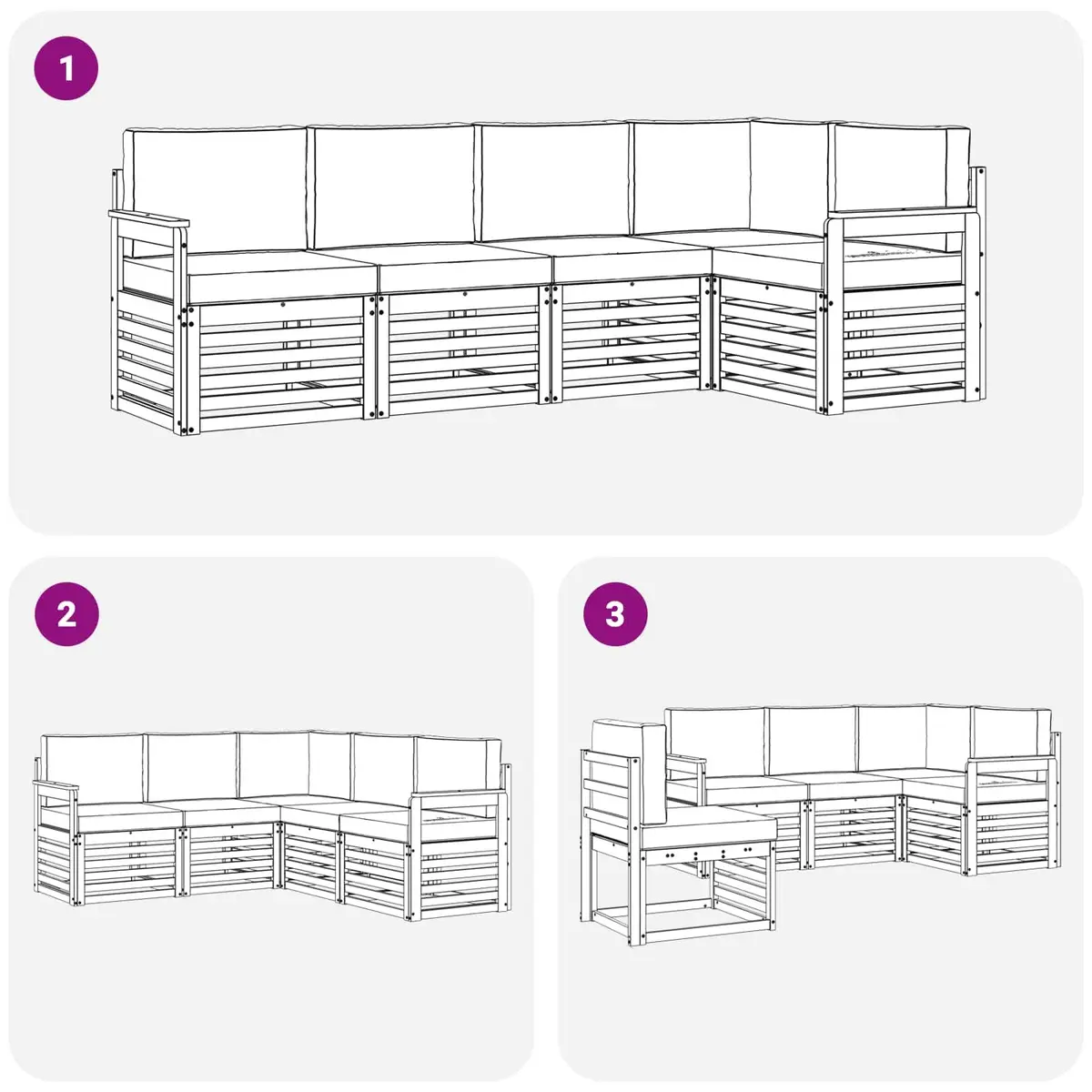 Sectional Sofa Set Modular 5 Pieces Outdoor Garden Furniture Natural Anthracite Solid Acacia Wood