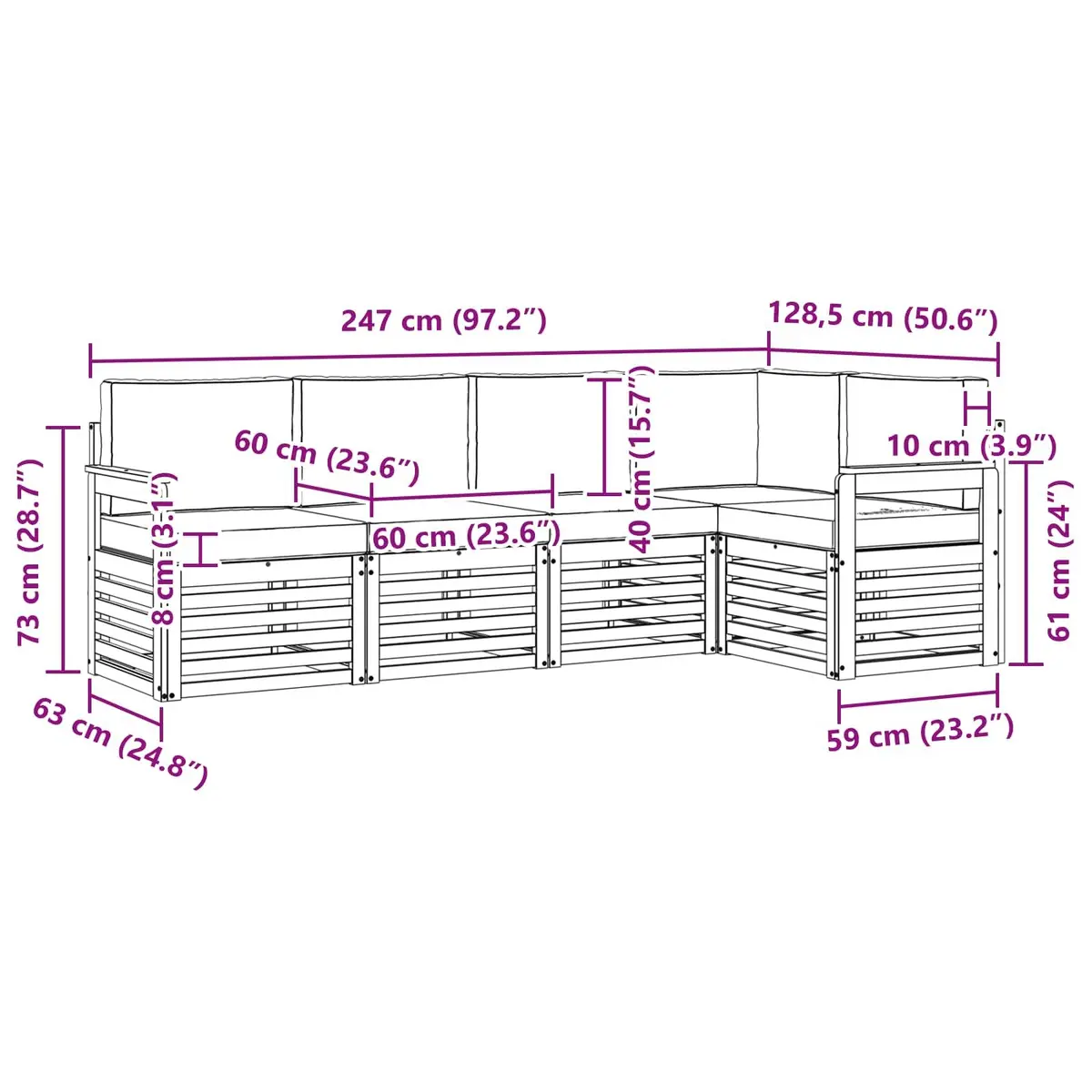 Sectional Sofa Set Modular 5 Pieces Outdoor Garden Furniture Natural Anthracite Solid Acacia Wood