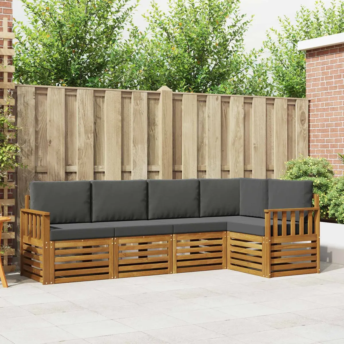 Sectional Sofa Set Modular 5 Piece Outdoor Garden Furniture Solid Acacia Wood Natural Anthracite