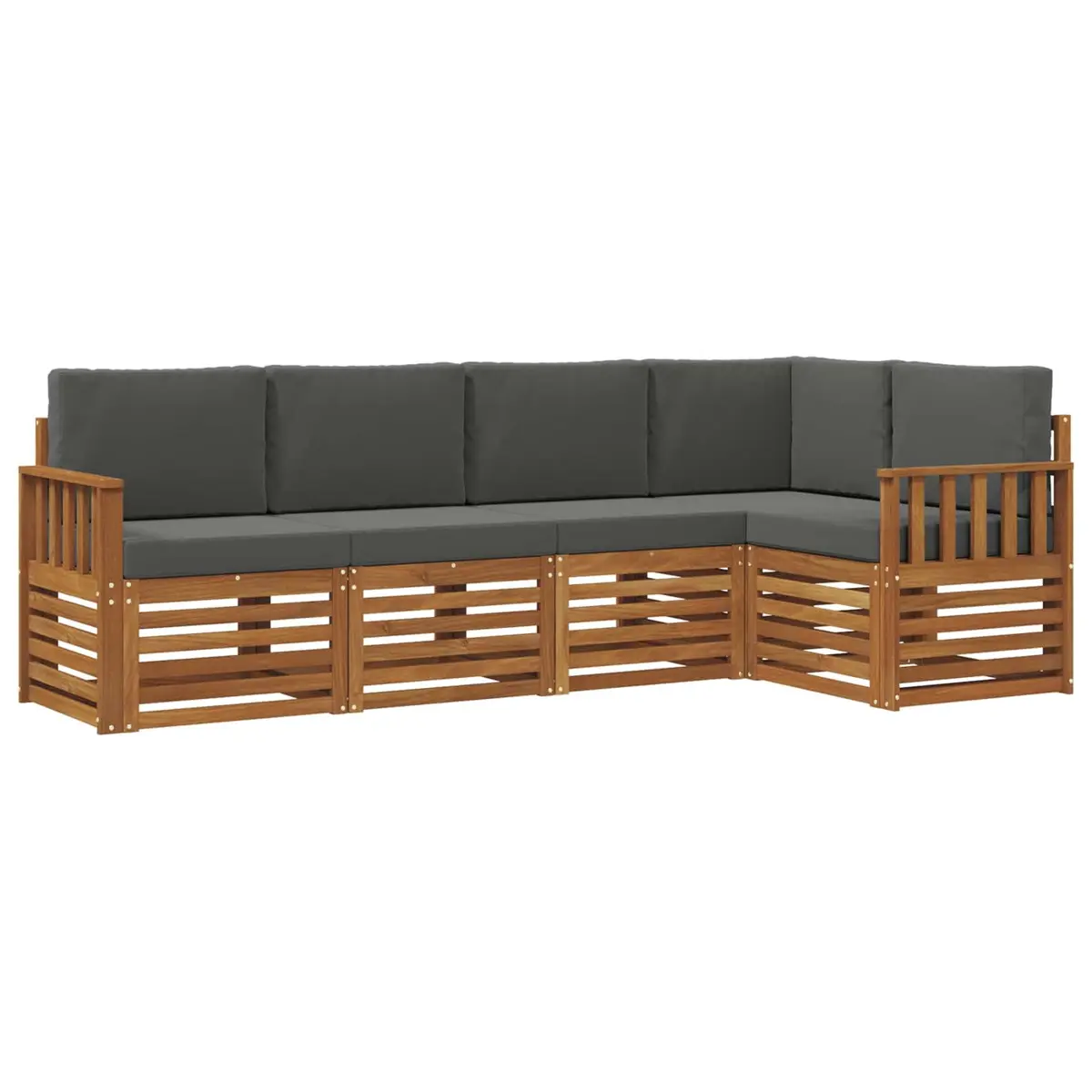 Sectional Sofa Set Modular 5 Piece Outdoor Garden Furniture Solid Acacia Wood Natural Anthracite