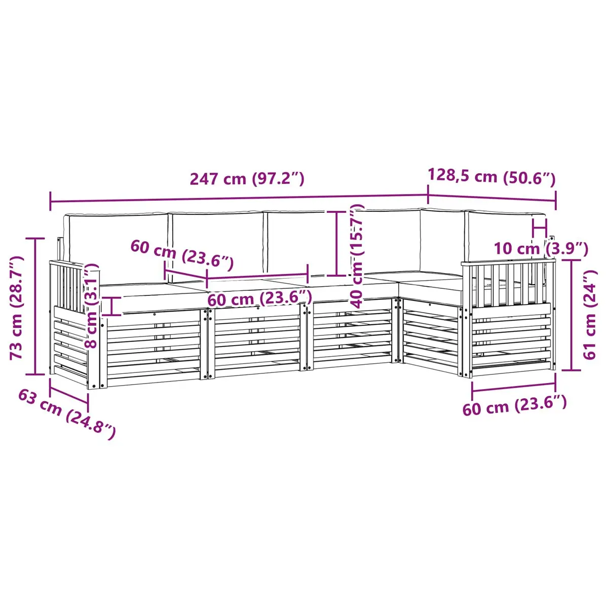 Sectional Sofa Set Modular 5 Piece Outdoor Garden Furniture Solid Acacia Wood Natural Anthracite
