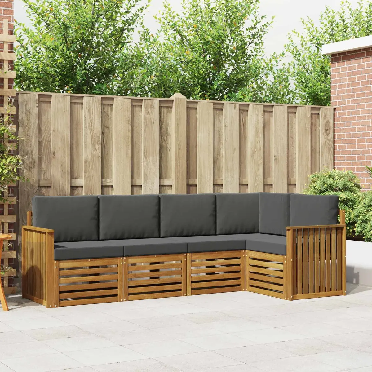 Sectional Sofa Set Modern Modular 5 Pieces Solid Acacia Wood Natural Anthracite Lacquered