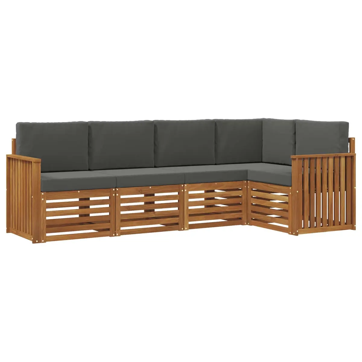 Sectional Sofa Set Modern Modular 5 Pieces Solid Acacia Wood Natural Anthracite Lacquered