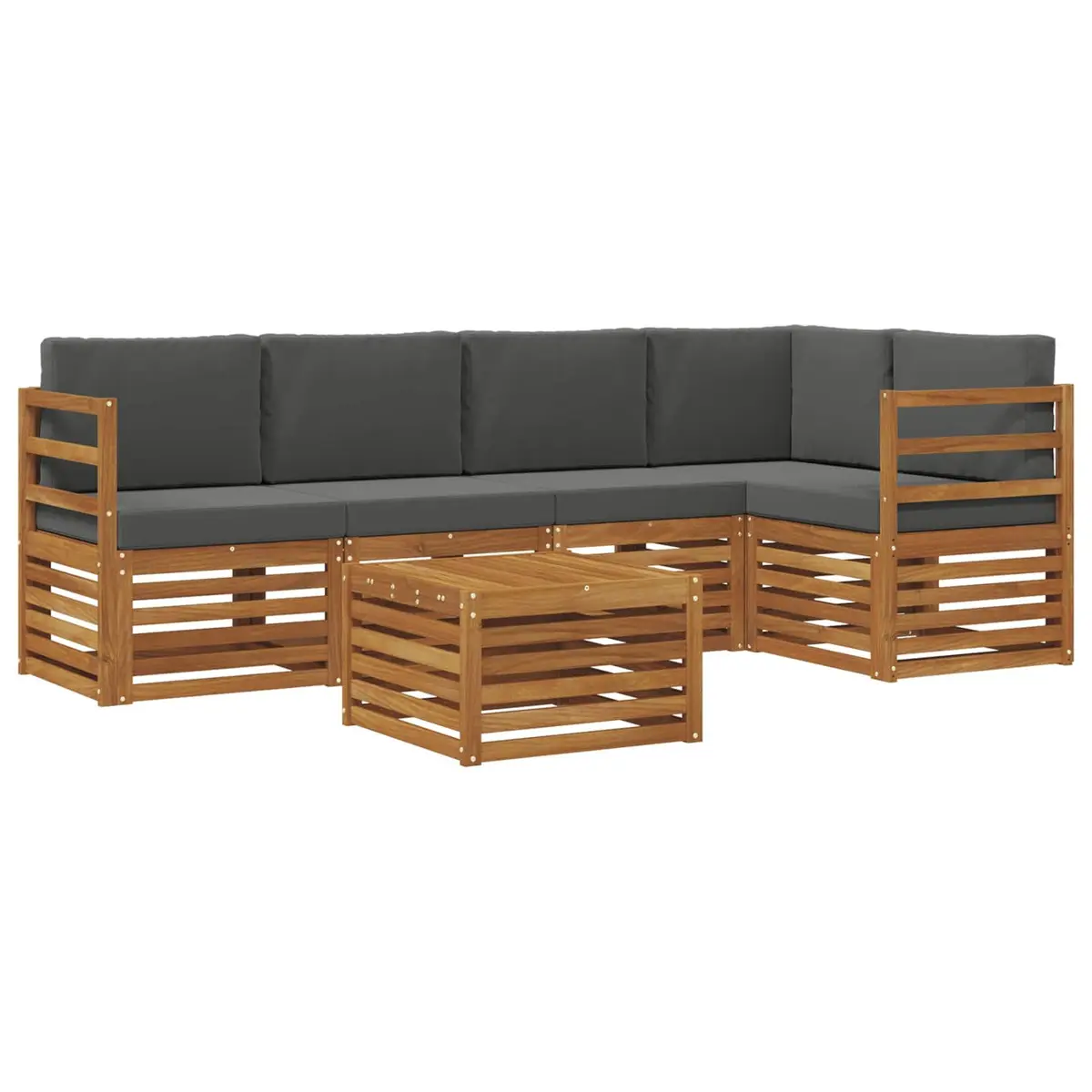 Sectional Sofa Set Modular Outdoor Garden Furniture 6 Piece Solid Acacia Wood Natural Finish