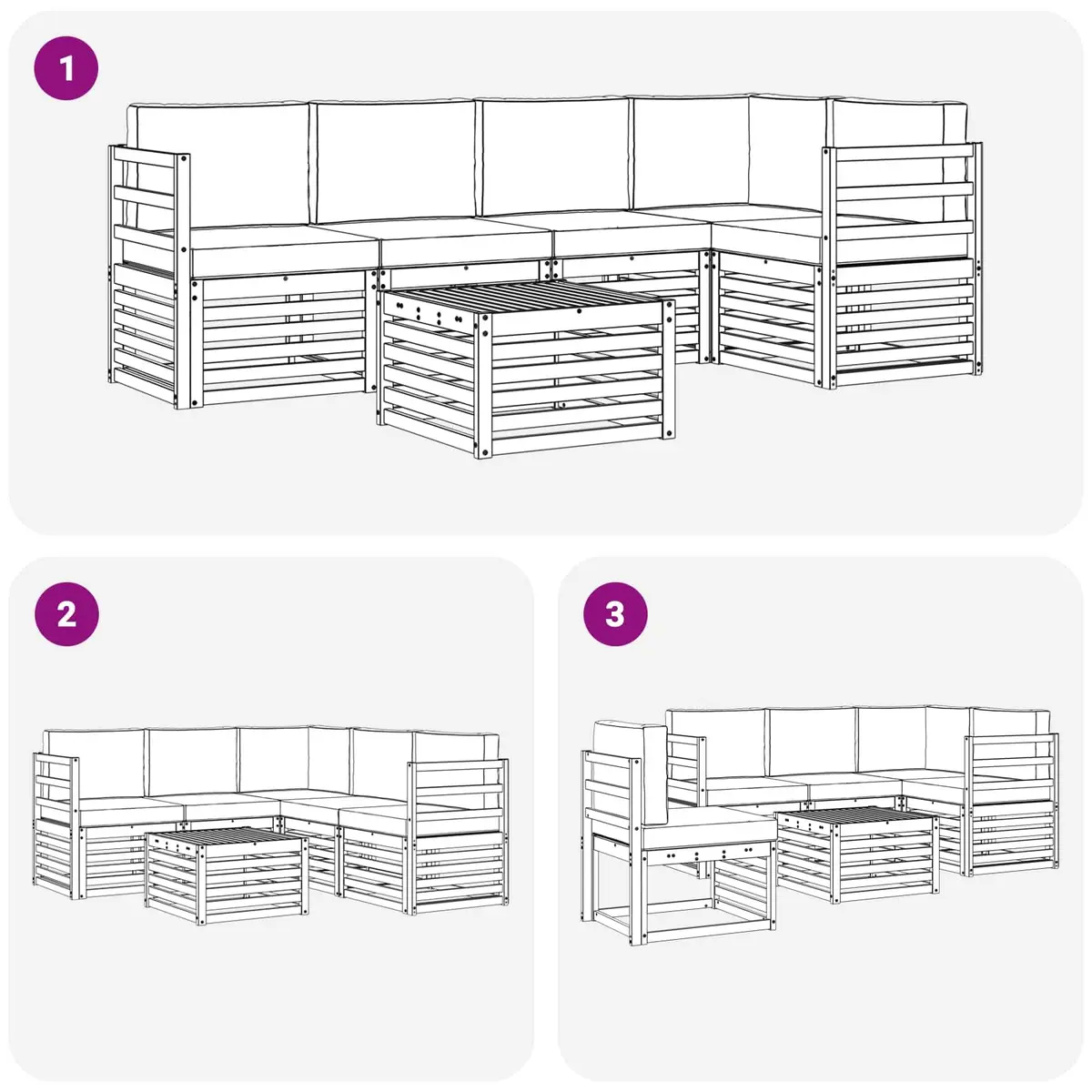 Sectional Sofa Set Modular Outdoor Garden Furniture 6 Piece Solid Acacia Wood Natural Finish